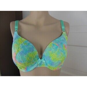 Victoria's Secret 36C Demi Mutli Blue Green Razorback Lace Underwire Bra NEW